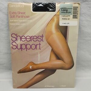 JcPenney 80s Long Airline Navy 28 Sheerest Support Pantyhose Sandalfoot
